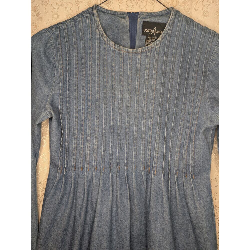 Vintage Positive Attitude Denim Dress 4 Petite Pintuck Modest 100% Cotton - Picture 3 of 7